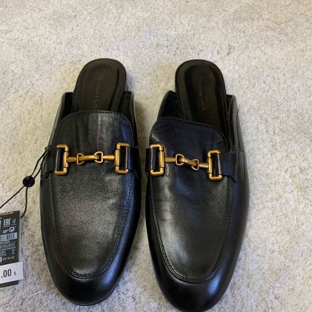 Massimo Dutti NWT black loafer mules size 39 and marked US 8 - Picture 2 of 5